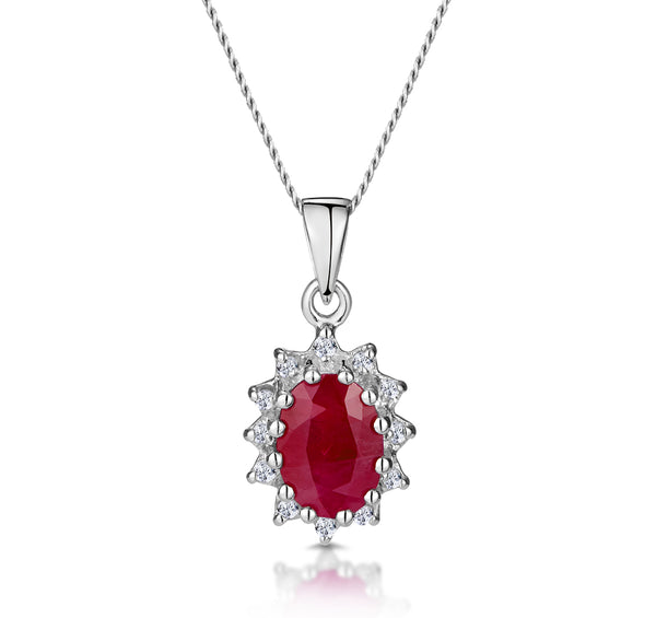 Ruby 1.00CT And Diamond 9K White Gold Pendant Necklace